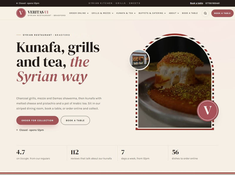 Middle Eastern restaurant ordering website template by Veritas UI, homepage on desktop