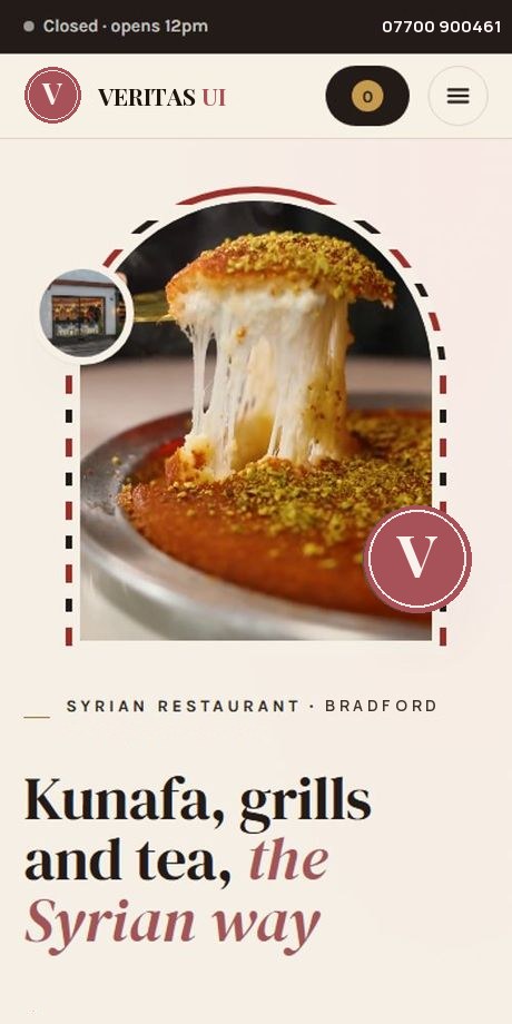 Middle Eastern restaurant ordering website template by Veritas UI on a phone