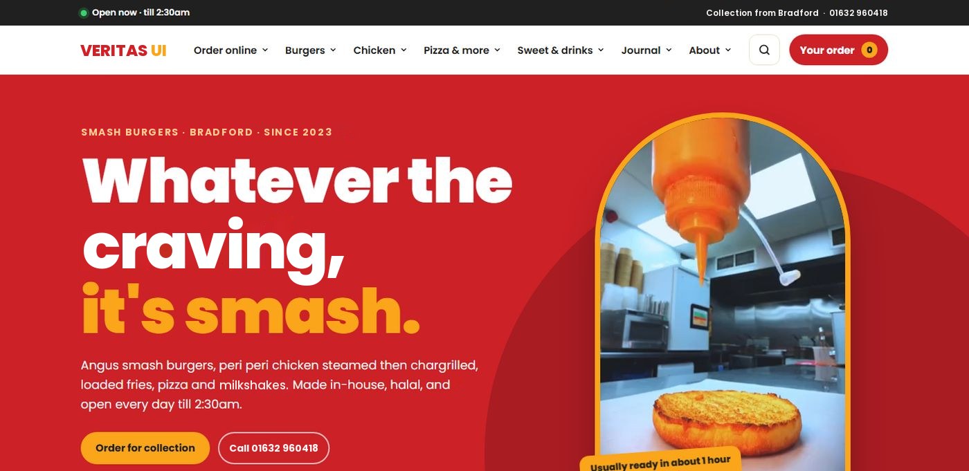Burger and peri template website, homepage on a laptop