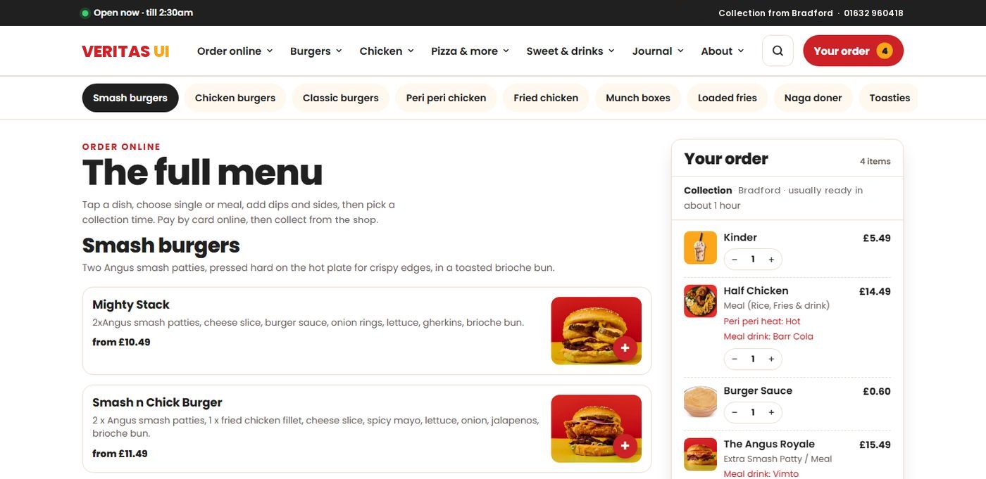 Burger and peri template website, ordering page