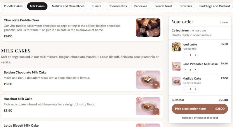 Bake shop and tearoom website template by Veritas UI, online ordering page with menu and basket