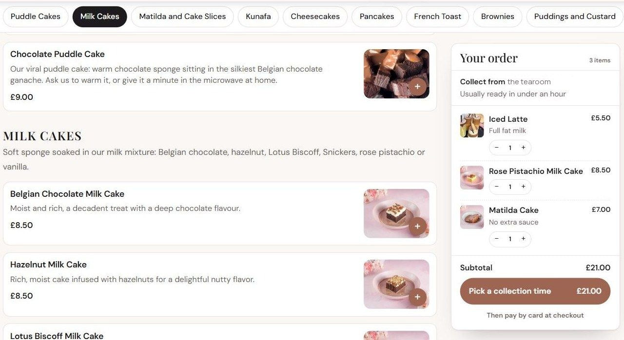 Bake shop and tearoom template website, ordering page