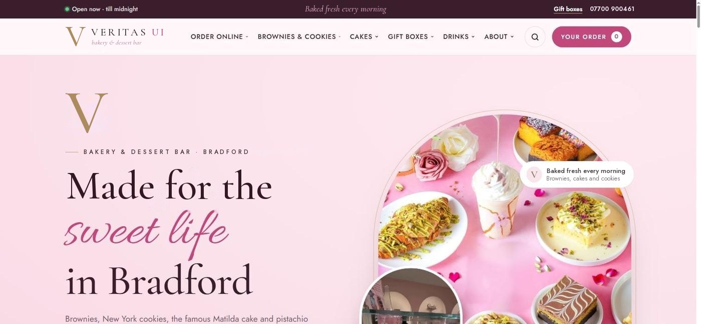 Cake shop template website, homepage on a laptop