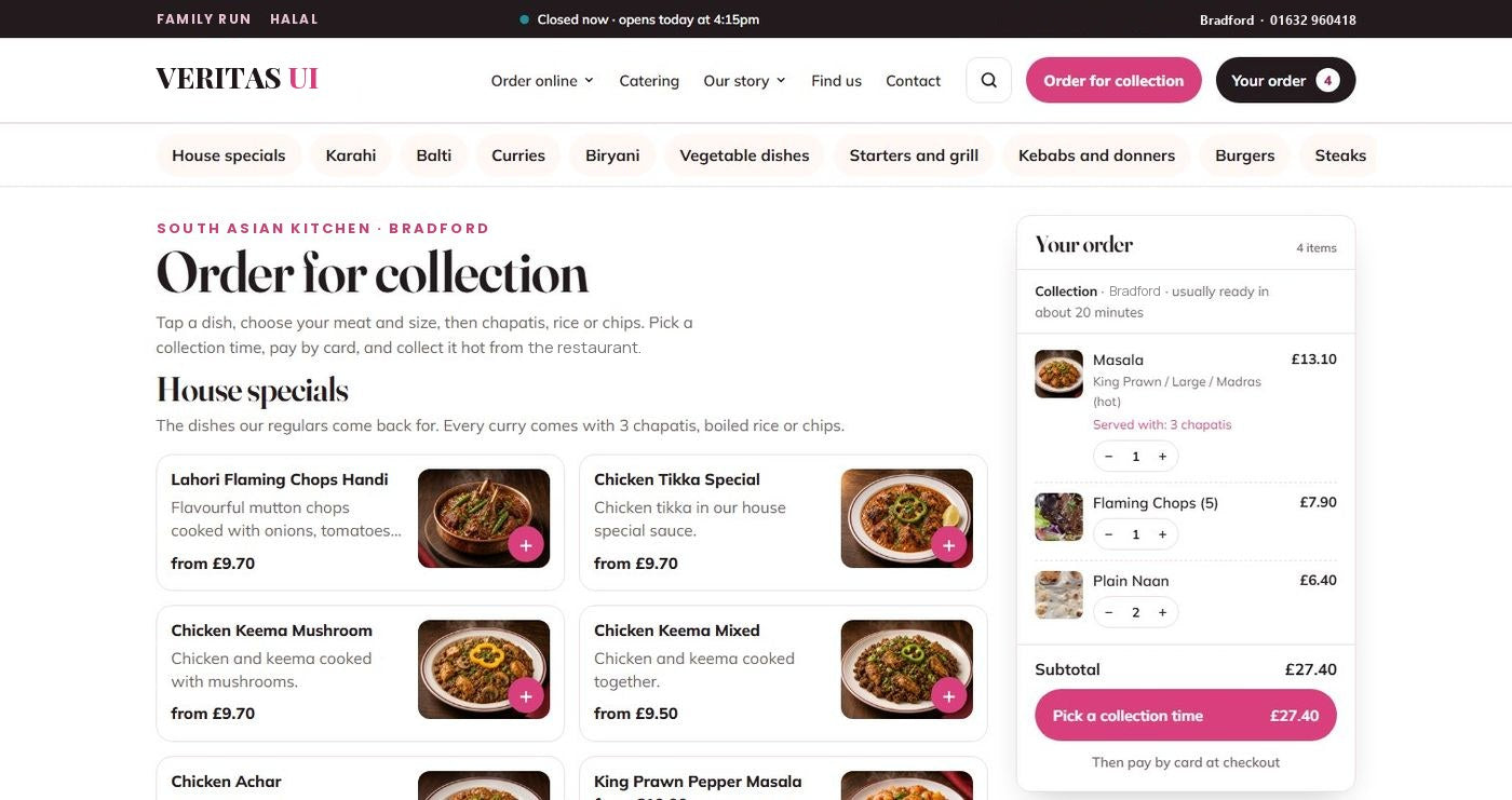 Curry house template website, ordering page