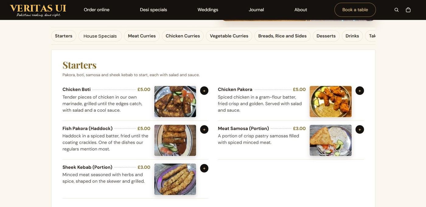 Black and gold restaurant template website, ordering page